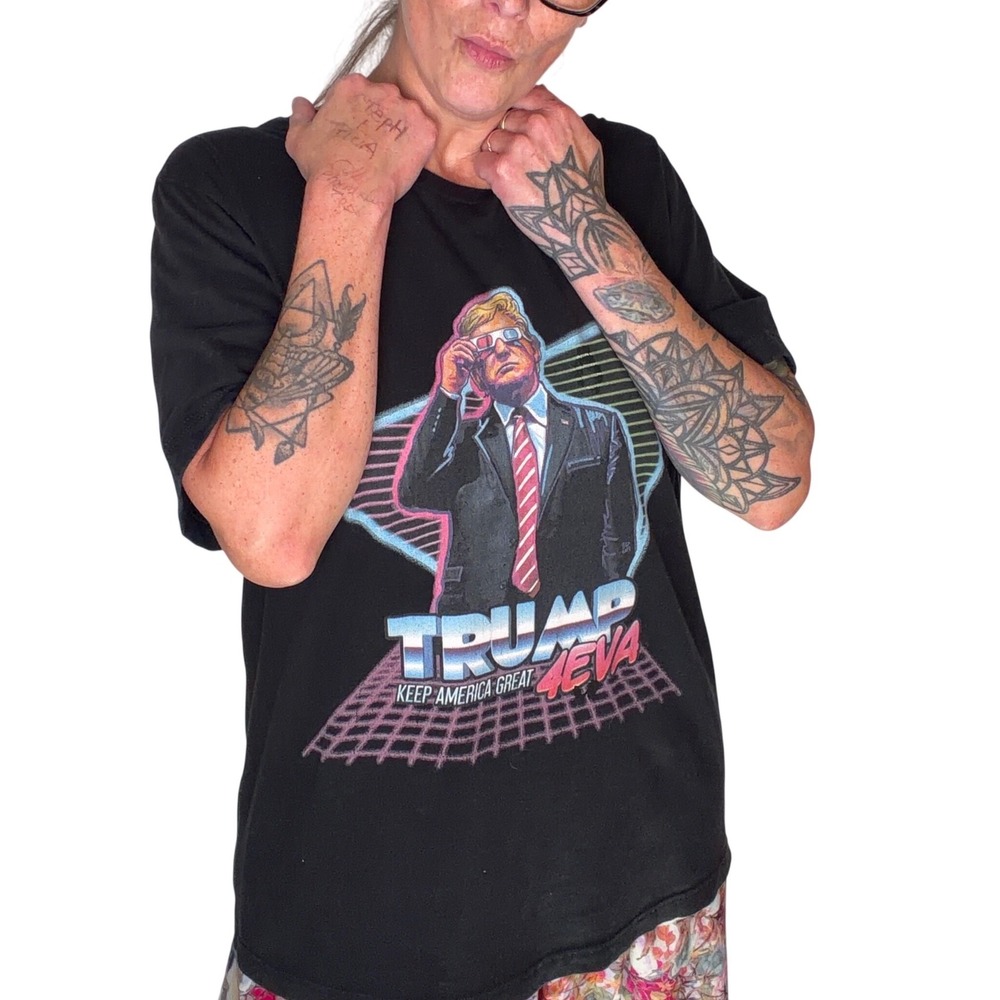 Bella Canvas Trump T-Shirt Retro Synthwave 3D Glasses Black Graphic Tee KAG XL